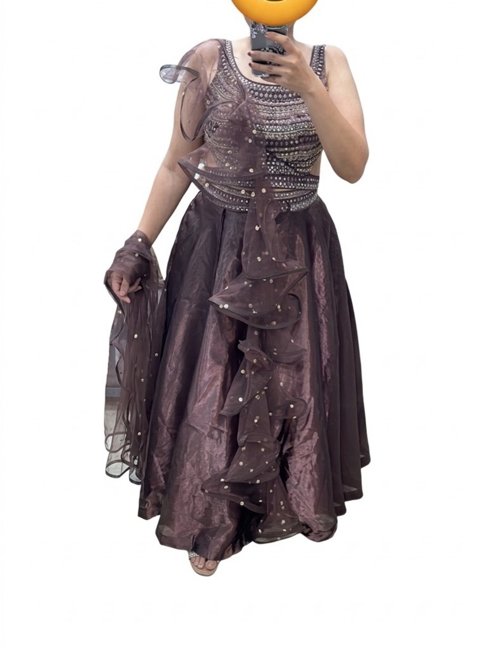 Elegant Mauve Embellished Evening Skirt with Ruffled Overlay